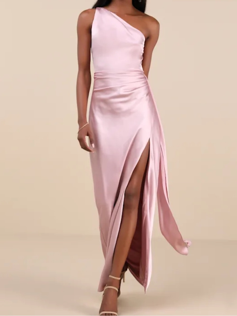 NWT- Signature Elegance Dusty Lavender-Pink Satin One-Shoulder Maxi Dress